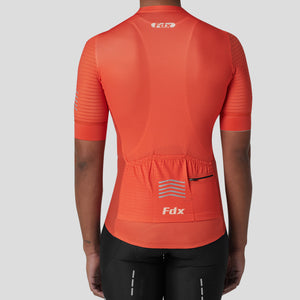 Fdx Mens Pockets Orange Short Sleeve Cycling Jersey for Summer Best Road Bike Wear Top Light Weight, Full Zipper, Pockets & Hi-viz Reflectors - Essential