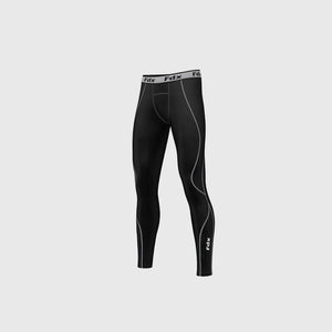 Fdx Mens Black & Grey Long Sleeve Compression Top & Compression Tights Base Layer Gym Training Jogging Yoga Fitness Body Wear - Blitz