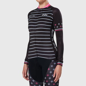 FDX Women’s cycling jersey Black & Pink full sleeves Windproof Thermal fleece Roubaix Winter Cycle Tops, lightweight long sleeves Warm lined shirt Reflective Details for biking