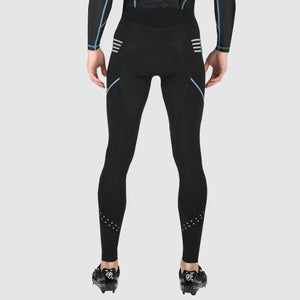 Fdx Mens Hi-iz Reflective Gel Padded Cycling Tights Black & Blue For Winter Roubaix Thermal Fleece Reflective Warm Leggings - Divine Bike Long Pants