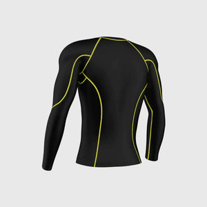 Fdx Mens Black & Yellow Long Sleeve Compression Top & Compression Tights Base Layer Gym Training Jogging Yoga Fitness Body Wear - Thermolinx