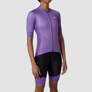 Fdx Best Women's Short Sleeve Cycling Jersey Purple & Gel Padded Bib Shorts Summer Road Bike Wear Light Weight, Hi viz Reflectors & Pockets - Essential