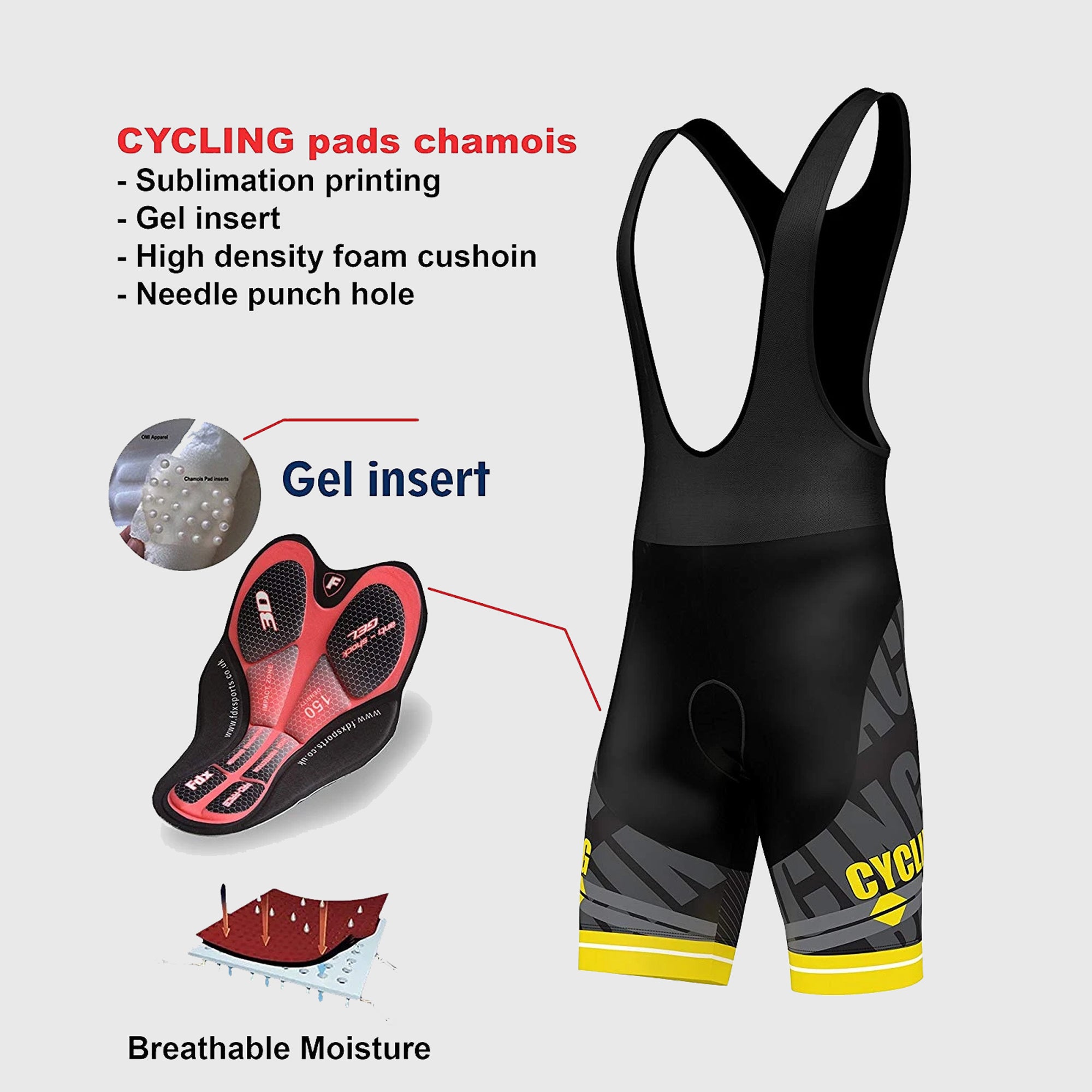 Fdx Mens Black & Yellow Gel Padded Cycling Bib Shorts For Summer Best Outdoor Road Bike Short Length Bib - Core