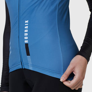 Fdx Women's Black & Blue Long Sleeve Cycling Jersey for Winter Roubaix Thermal Fleece Road Bike Wear Windproof, Hi viz Reflectors & Pockets - Limited Edition