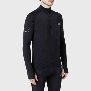 Fdx Mens Thermal Long Sleeve Cycling Jersey Black for Winter Roubaix Warm Fleece Road Bike Wear Top Full Zipper, Pockets & Hi-viz Reflectors - Arch