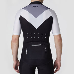Fdx Reflective Mens Grey & Black Short Sleeve Cycling Jersey for Summer Best Road Bike Wear Top Light Weight, Full Zipper, Pockets & Hi-viz Reflectors - Velos