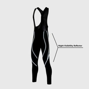 Fdx Mens Hi-iz Reflective Gel Padded Cycling Bib Tights Black & Blue For Winter Roubaix Thermal Fleece Reflective Warm Leggings - Divine Bike Pants