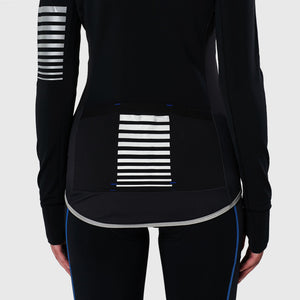 Women's Black Winter Cycling Suit, Windproof warm Roubaix fleece Clothing, Lightweight bike Set thumb whole cuffs, Long Sleeve Jersey with 3D Padded Bib Tights