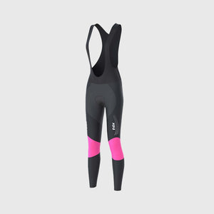 Fdx Women's Black & Pink Gel Padded Bib Tights Pants for Winter Roubaix Thermal Fleece Road Bike Wear Windproof, Hi-viz Reflectors & Pockets - Thermodream