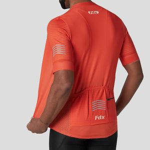 Fdx Short Sleeve Cycling Jersey for Mens Orange, Summer Best Road Bike Wear Top Light Weight, Full Zipper, Pockets & Hi-viz Reflectors - Essential