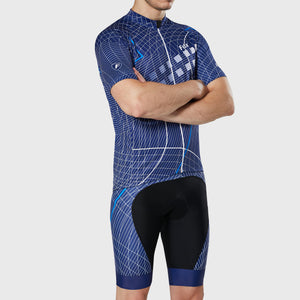 Fdx Mens Half Sleeve Cycling Jersey & Gel Padded Bib Shorts Blue Best Summer Road Bike Wear Light Weight, Hi-viz Reflectors & Pockets - Classic II