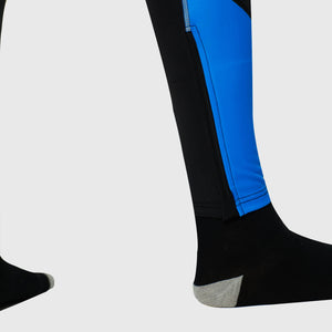 Fdx Mens Winter Cycling Gel Padded Bib Tights Black & Blue Roubaix Thermal Fleece Reflective Warm Leggings - Azure Bike Pants