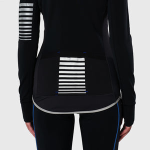 Fdx Womens Black & Blue Long Sleeve Cycling Jersey for Winter Roubaix Thermal Fleece Road Bike Wear Top Full Zipper, Pockets & Hi-viz Reflectors - All Day