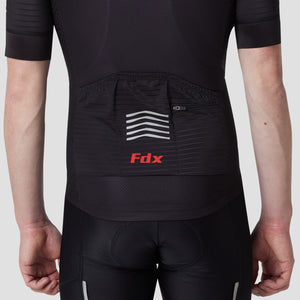 Fdx Mens Reflective Black Short Sleeve Cycling Jersey & Gel Padded Bib Shorts Best Summer Road Bike Wear Light Weight, Hi-viz Reflectors & Pockets - Essential