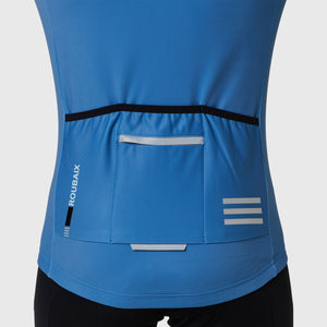 Fdx Blue Long Sleeve Cycling Jersey for Mens, Winter Roubaix Thermal Fleece Road Bike Wear Top Full Zipper, Pockets & Hi-viz Reflectors - Limited Edition