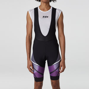 Fdx Women's Black & Purple 3D Gel Padded Bib Shorts Best Summer Outdoor & Sports Road Bike Wear Light Weight, Hi viz Reflectors & Pockets - Signature
