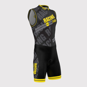 Fdx Mens Black & Yellow Sleeveless Gel Padded Triathlon / Skin Suit for Summer Cycling Wear, Runnung & Swimming Half Zip - Core