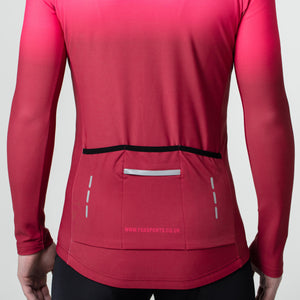 Fdx Mens Reflective Pink & Maroon Long Sleeve Cycling Jersey for Winter Roubaix Thermal Fleece Road Bike Wear Top Full Zipper, Pockets & Hi-viz Reflectors - Duo