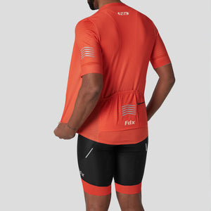 Fdx Mens Orange Half Sleeve Cycling Jersey & Gel Padded Bib Shorts Best Summer Road Bike Wear Light Weight, Hi-viz Reflectors & Pockets - Essential