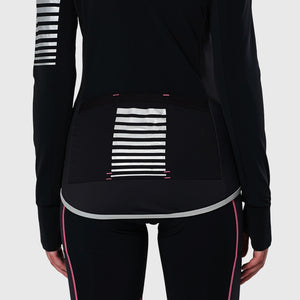 Fdx Womens Black & Pink Long Sleeve Cycling Jersey for Winter Roubaix Thermal Fleece Road Bike Wear Top Full Zipper, Pockets & Hi-viz Reflectors - All Day