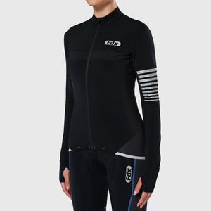 FDX Women’s full sleeves cycling jersey Black warm winter Roubaix biking top, lightweight windproof long sleeves fleece lined cycle shirt for riding