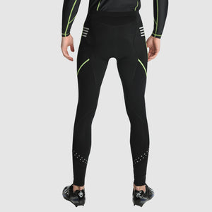 Fdx Mens Hi-iz Reflective Gel Padded Cycling Tights Black & Yellow For Winter Roubaix Thermal Fleece Reflective Warm Leggings - Divine Bike Long Pants