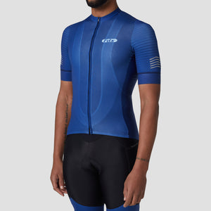 Fdx Mens Road Cycling Blue Short Sleeve Jersey for Summer Best Road Bike Wear Top Light Weight, Full Zipper, Pockets & Hi-viz Reflectors - Essential
