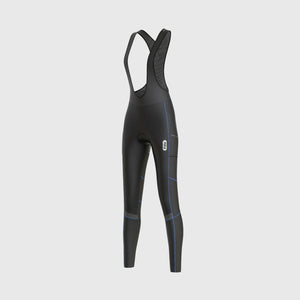 Fdx Women's Black & Blue Gel Padded Bib Tights Pants for Winter Roubaix Thermal Fleece Road Bike Wear Windproof, Hi viz Reflectors & Pockets - All Day