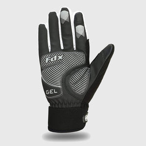 Fdx Black & White Full Finger Cycling Gloves for Winter MTB Road Bike Reflective Thermal & Touch Screen - Zesto