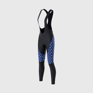 Fdx Women's Black & Navy Blue Gel Padded Bib Tights Pants for Winter Roubaix Thermal Fleece Road Bike Wear Windproof, Hi-viz Reflectors & Pockets - Ripple