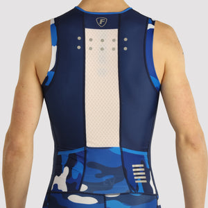 Fdx Mens Blue Sleeveless Gel Padded Triathlon / Skin Suit for Summer Cycling Wear, Running & Swimming Half Zip - Camouflage