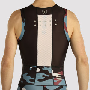 Fdx Mens Black Sleeveless Gel Padded Triathlon / Skin Suit for Summer Cycling Wear, Running & Swimming Half Zip - Camouflage