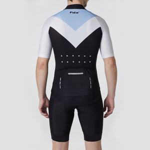 Fdx Mens Reflective Blue & Black Short Sleeve Cycling Jersey & Gel Padded Bib Shorts Best Summer Road Bike Wear Light Weight,Hi-viz &  Pockets - Velos