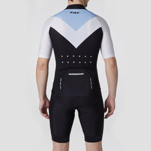 Fdx Mens Reflective Blue & Black Short Sleeve Cycling Jersey & Gel Padded Bib Shorts Best Summer Road Bike Wear Light Weight,Hi-viz & Pockets - Velos
