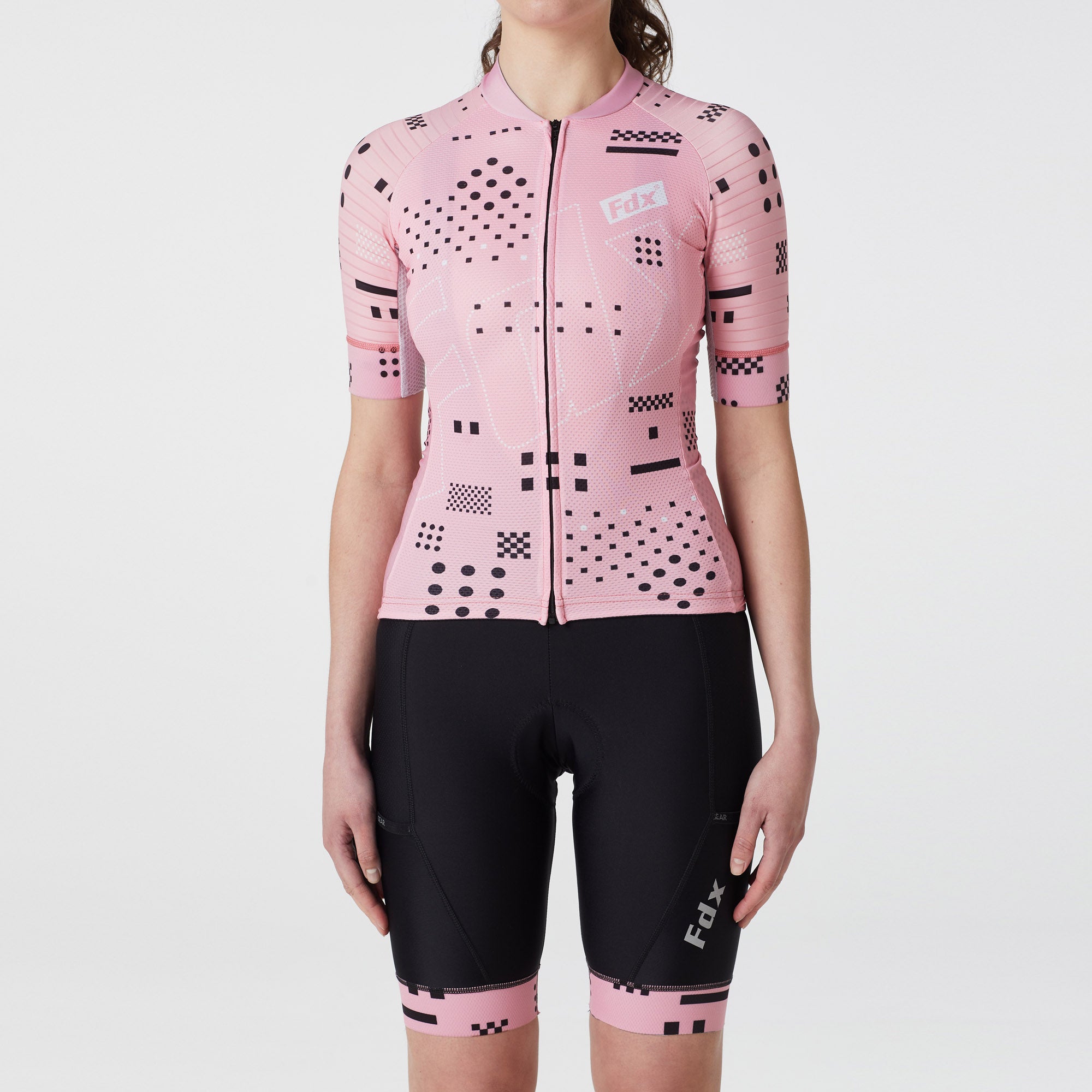 Fdx Womens Tea Pink Short Sleeve Cycling Jersey & Gel Padded Bib Shorts Best Summer Road Bike Wear Light Weight, Hi-viz Reflectors & Pockets - All Day