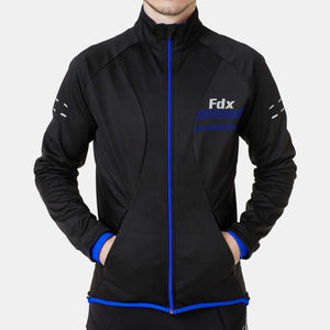 Fdx Cycling Jacket for Men's Black & Blue Winter Thermal Casual Softshell Clothing Lightweight, Windproof, Waterproof & Pockets - Arch