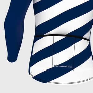 Fdx Men's White & Blue Long Sleeve Cycling Jersey & Gel Padded Bib Tights Pants for Winter Roubaix Thermal Fleece Road Bike Wear Windproof, Hi-viz Reflectors & Pockets - Equin