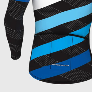 Fdx Men's Black & Blue Long Sleeve Cycling Jersey & Gel Padded Bib Tights Pants for Winter Roubaix Thermal Fleece Road Bike Wear Windproof, Hi-viz Reflectors & Pockets - Equin