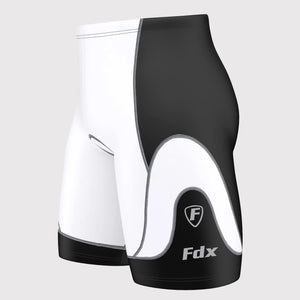 Fdx Men's Black & White Cycling Shorts Summer Gel Padded Lightweight Breathable Fabric Hi Viz Reflectors Pocket Leg Gripper Cycling Gear UK
