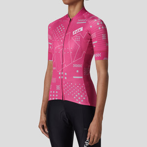 Fdx Womens Pink Short Sleeve Cycling Jersey & Gel Padded Bib Shorts Best Summer Road Bike Wear Light Weight, Hi-viz Reflectors & Pockets - All Day