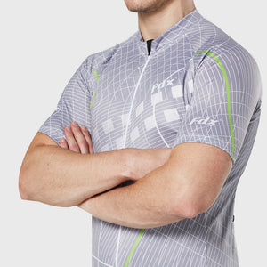 Fdx Mens Breathable Grey Short Sleeve Cycling Jersey for Summer Best Road Bike Wear Top Light Weight, Full Zipper, Pockets & Hi-viz Reflectors - Classic II