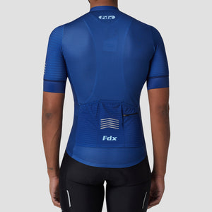Fdx Mens Blue Pockets Short Sleeve Cycling Jersey & Gel Padded Bib Shorts Best Summer Road Bike Wear Light Weight, Hi-viz Reflectors & Pockets - Essential