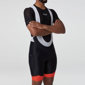 Fdx Men's Black & Orange 3D Gel Padded Cycling Bib Shorts For Summer Best Outdoor Road Bike Short Length Bib Leg Gripper - Essential