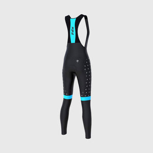 Fdx Womens Black & Sky Blue Gel Padded Cycling Bib Tights For Winter Roubaix Thermal Fleece Mesh Reflective details Warm Leggings - Polka Dots Bike Pants