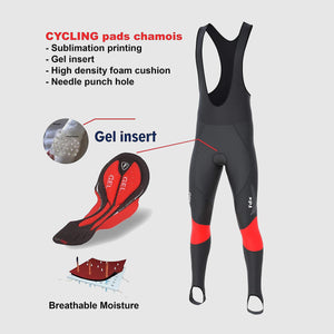 Fdx Mens Black & Red Chamois Padded Cycling Bib Tights For Winter Roubaix Thermal Fleece Reflective Warm Leggings - Thermodream Bike Pants