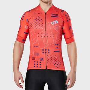 Fdx Mens Red Half Sleeve Cycling Jersey for Summer Best Road Bike Wear Top Light Weight, Full Zipper, Pockets & Hi-viz Reflectors - All Day