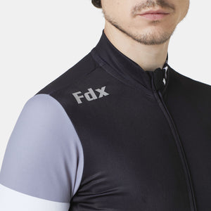 Fdx Men's Black & Grey Long Sleeve Cycling Jersey & Gel Padded Bib Tights Pants for Winter Roubaix Thermal Fleece Road Bike Wear Windproof, Hi-viz Reflectors & Pockets - Limited Edition