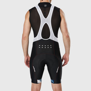 Fdx Mens Blue Short Sleeve Cycling Jersey & Gel Padded Bib Shorts Best Summer Road Bike Wear Light Weight, Hi-viz Reflectors & Pockets - Camouflage