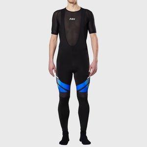 Fdx Men's Black & Blue Long Sleeve Cycling Jersey & Gel Padded Bib Tights Pants for Winter Roubaix Thermal Fleece Road Bike Wear Windproof, Hi-viz Reflectors & Pockets - Signature