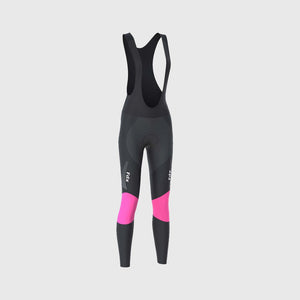 Fdx Women's Black & Pink Long Sleeve Cycling Jersey & Gel Padded Bib Tights Pants for Winter Roubaix Thermal Fleece Road Bike Wear Windproof, Hi-viz Reflectors & Pockets - Thermodream